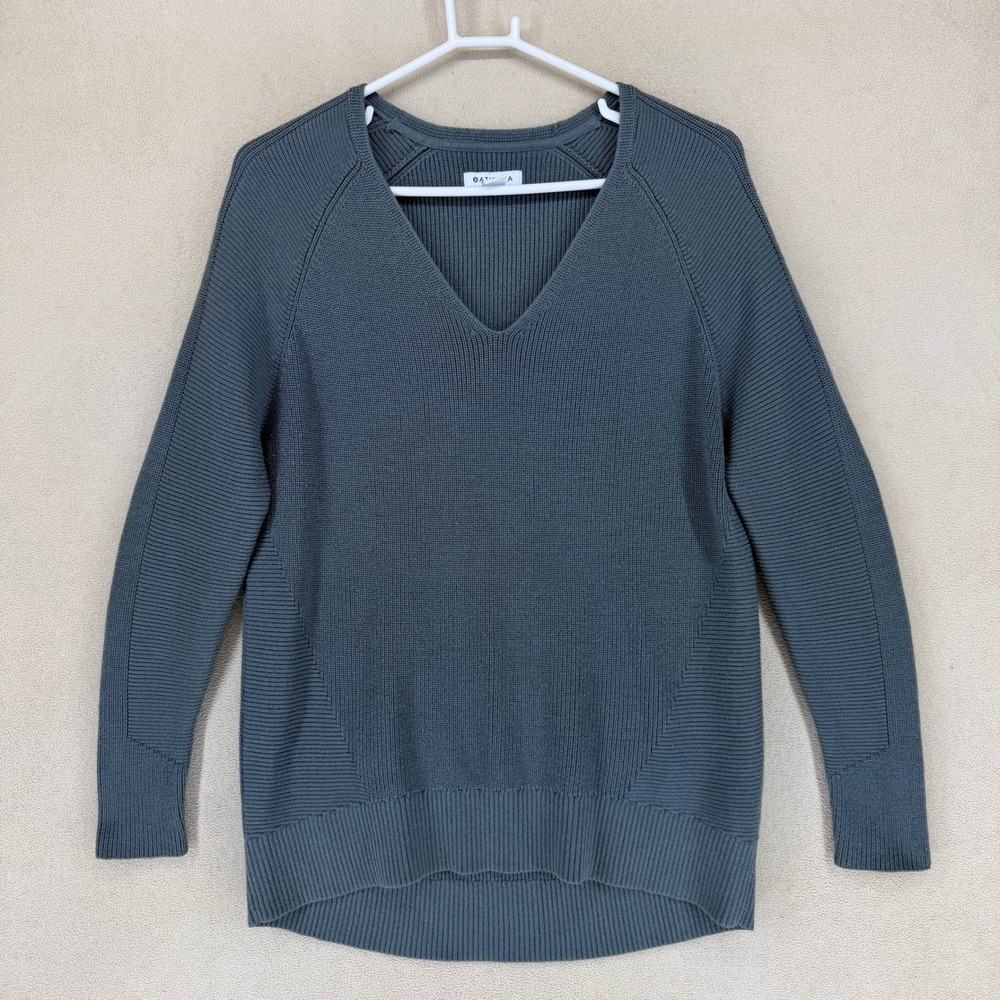 Athleta Hanover V Neck Sweater Knit Pullover Long Sleeve Slate Blue Size S